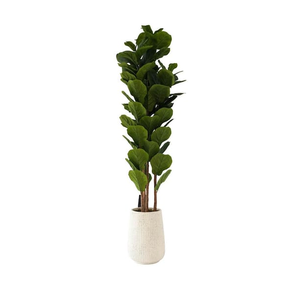 Unbranded Botaneeka 79 .53in. Artificial Fiddle Leaf Fig Tree- 4 Stem and Fiberclay Pot Set