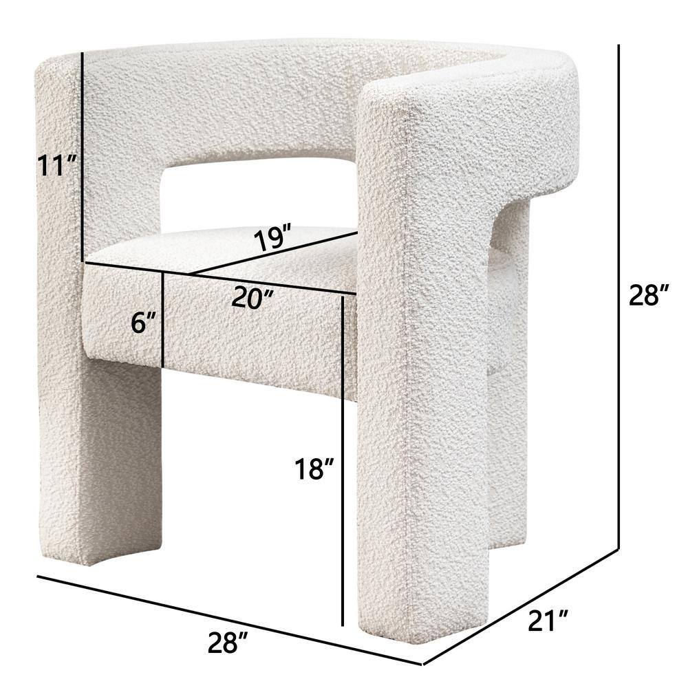 Cream Boucle Upholstered Barrel Accent Chair with Wood Frame