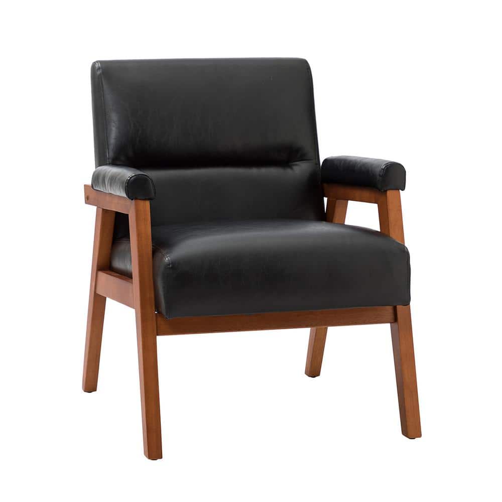 JAYDEN CREATION Eckard Black Vegan Leather Armchair with Tufted Design