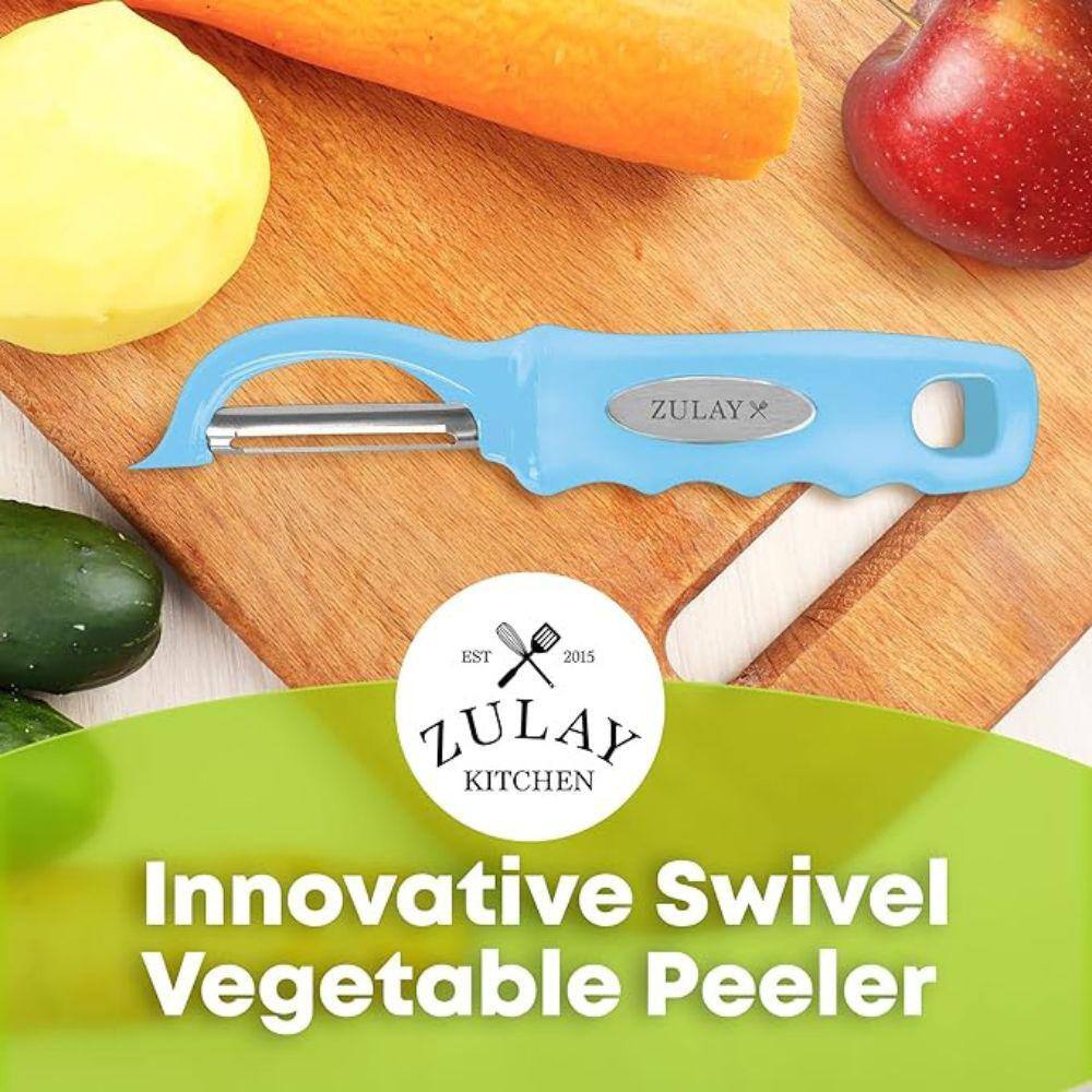 Blue Stainless Steel Swivel Vegetable Peeler with Ergonomic Handle