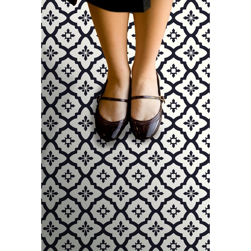 Comet Black and White Geometric Peel and Stick Vinyl Floor Tiles