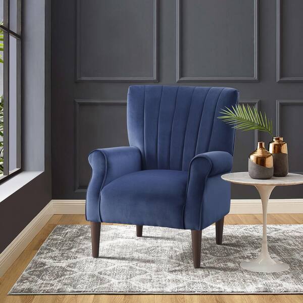 EVERGLADE HOME Carlson Navy Blue Velvet Club Channel Tufted Back Accent Chair