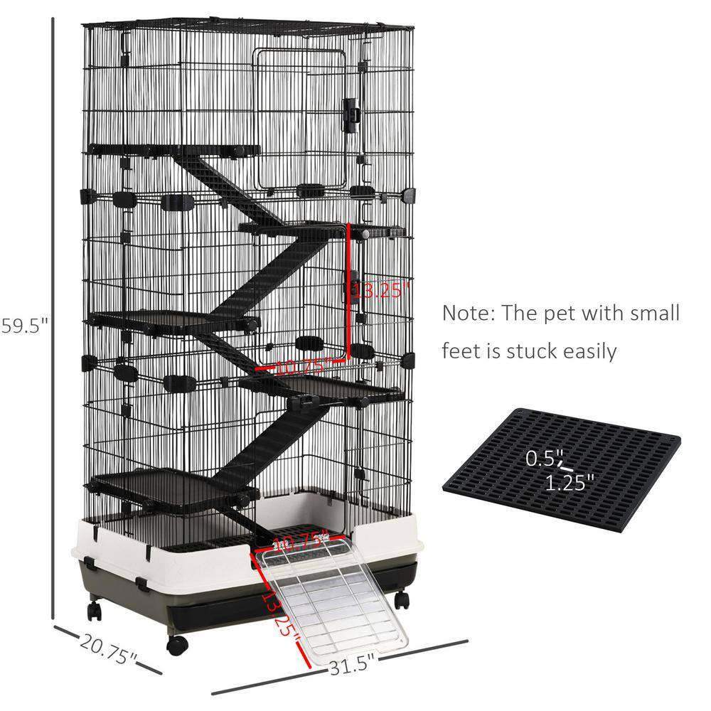 Black Metal 6-Tier Rolling Small Animal Cage with Wheels