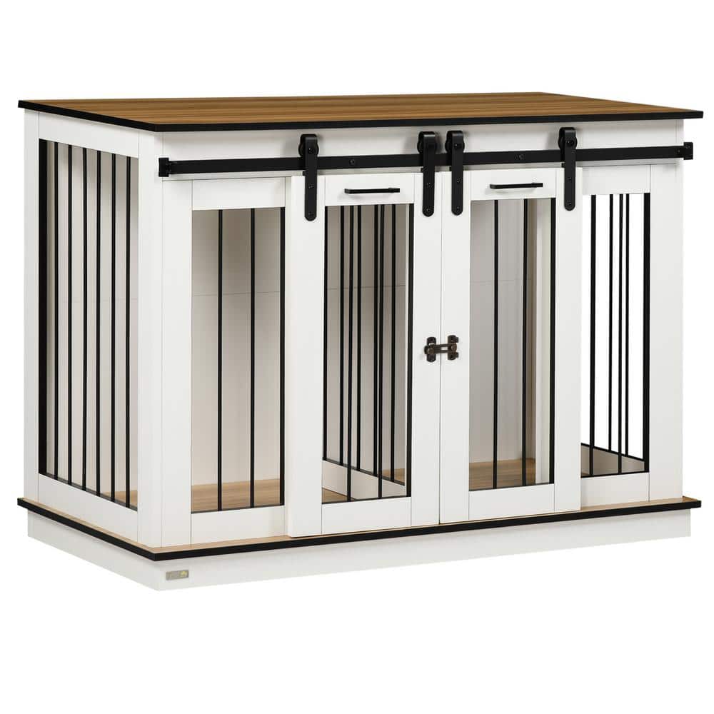 PawHut Modern Dog Crate End Table with Divider Panel, Dog Crate Furniture, White D02085WT The