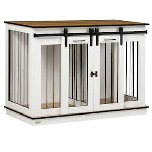 Modern Dog Crate End Table with Divider Panel, Dog Crate Furniture, White