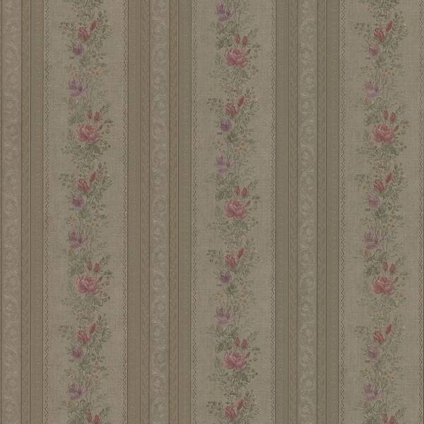 Mirage Alexis Olive Satin Floral Stripe Wallpaper