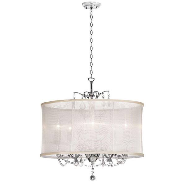 Filament Design Catherine 6 Light Incandescent Polished Chrome Chandelier with Beige Organza Shades