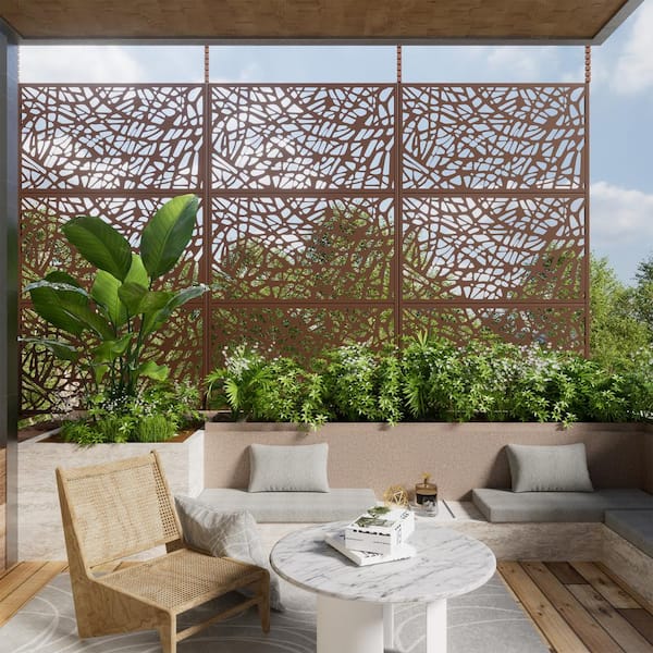 Dovelina 76 in. H x 47.2 in. D Laser Cut Metal Rusty Outdoor Privacy Screen Web Pattern
