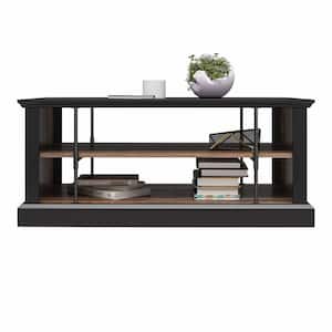 Hutton, 22 in. Black, Rectangle Wood Top Coffee Table with 2 Shelves