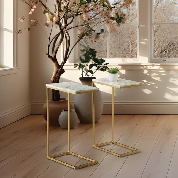 White Marble Console Table With Brass Toned Iron Base White Marble Console Table With Brass Toned Iron Base