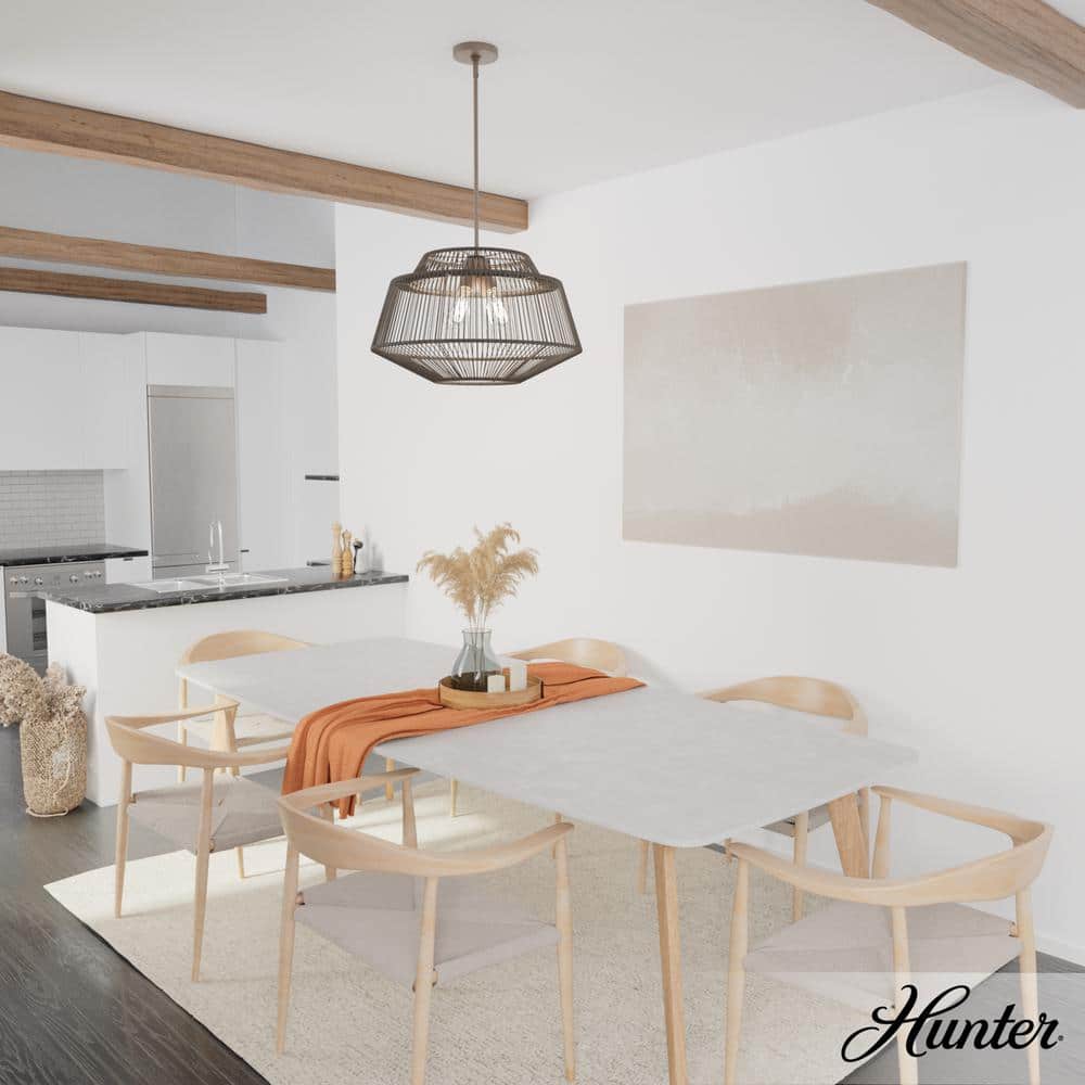 Sable Rattan Geometric Pendant Light with Aluminum Frame