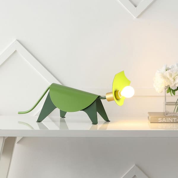 JONATHAN Y Gretchen 7.5 in. Modern Industrial Iron Triceratops LED Kids' Lamp, Green