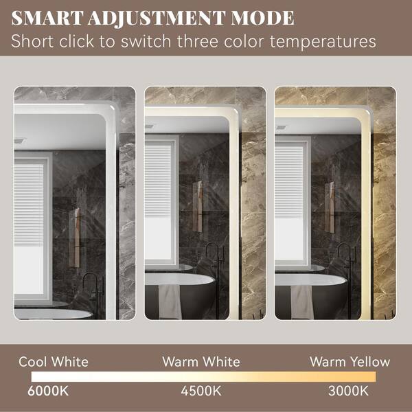 40 in. W x 30 in. H Rectangular Frameless Lighted Dimmable Wall Bathroom Vanity Mirror in Silver with Smart Touch