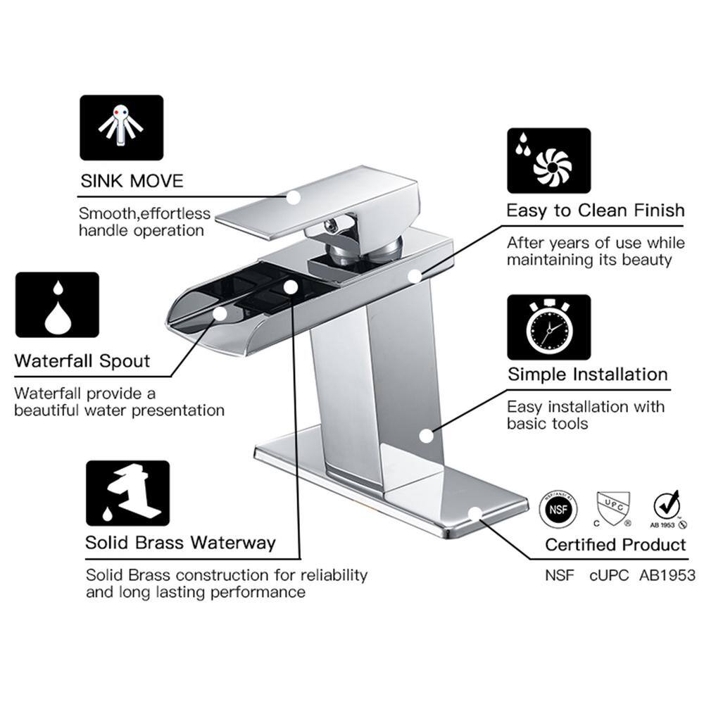 Polished Chrome Waterfall Single-Handle Bathroom Faucet with Pop-Up Drain