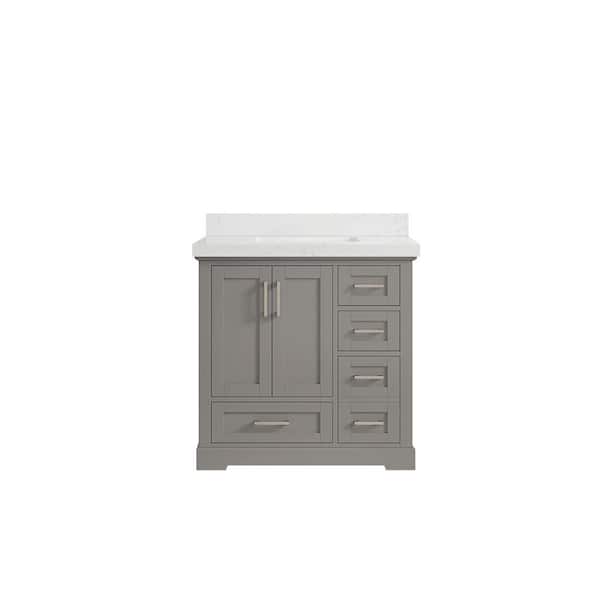 Willow Collections Boston 36 in. W x 22 in. D x 36 in. H Single Sink Bath Vanity Center in Elephant Gray with 2 in. Empira Quartz Top