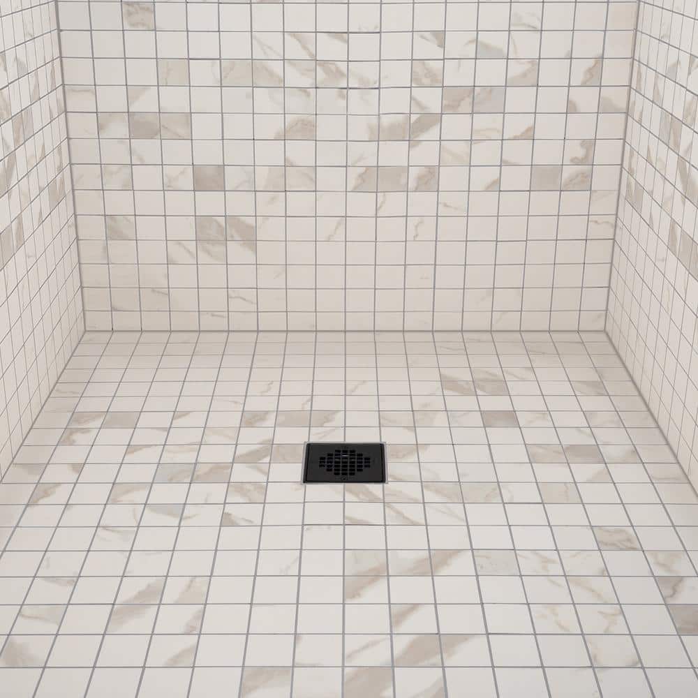 Matte Black Stainless Steel Square Shower Drain Strainer, 4-1/4"