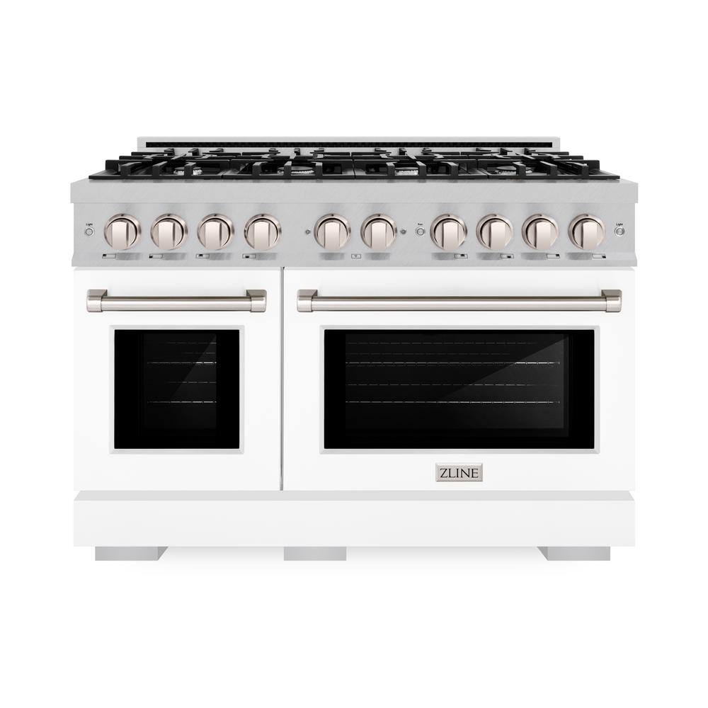 48 in. Select Double Oven Gas Range with 8 Burner Cooktop in Satin Stainless Steel with White Matte Doors price history on PriceWatchPro