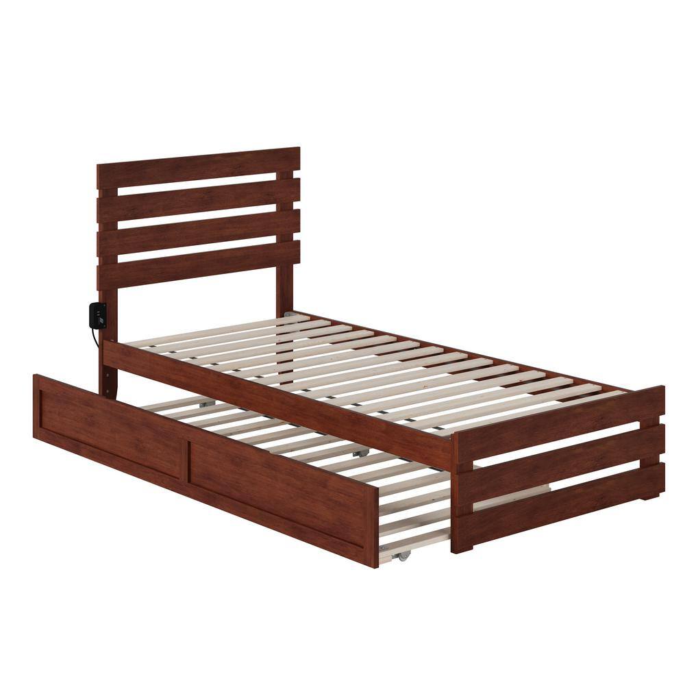Oxford Twin Platform Bed with USB Charger and Drawer in Walnut