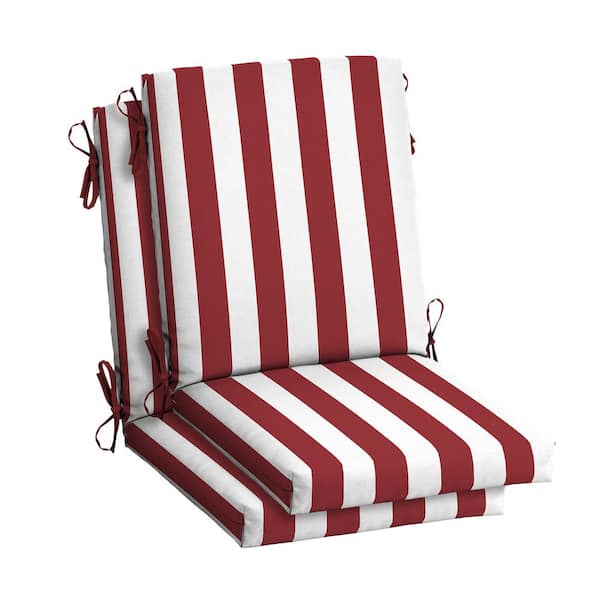 ARDEN 20 in. x 20 in. Ruby Red Cabana Stripe High Back Outdoor Dining Chair Cushion (2-Pack)