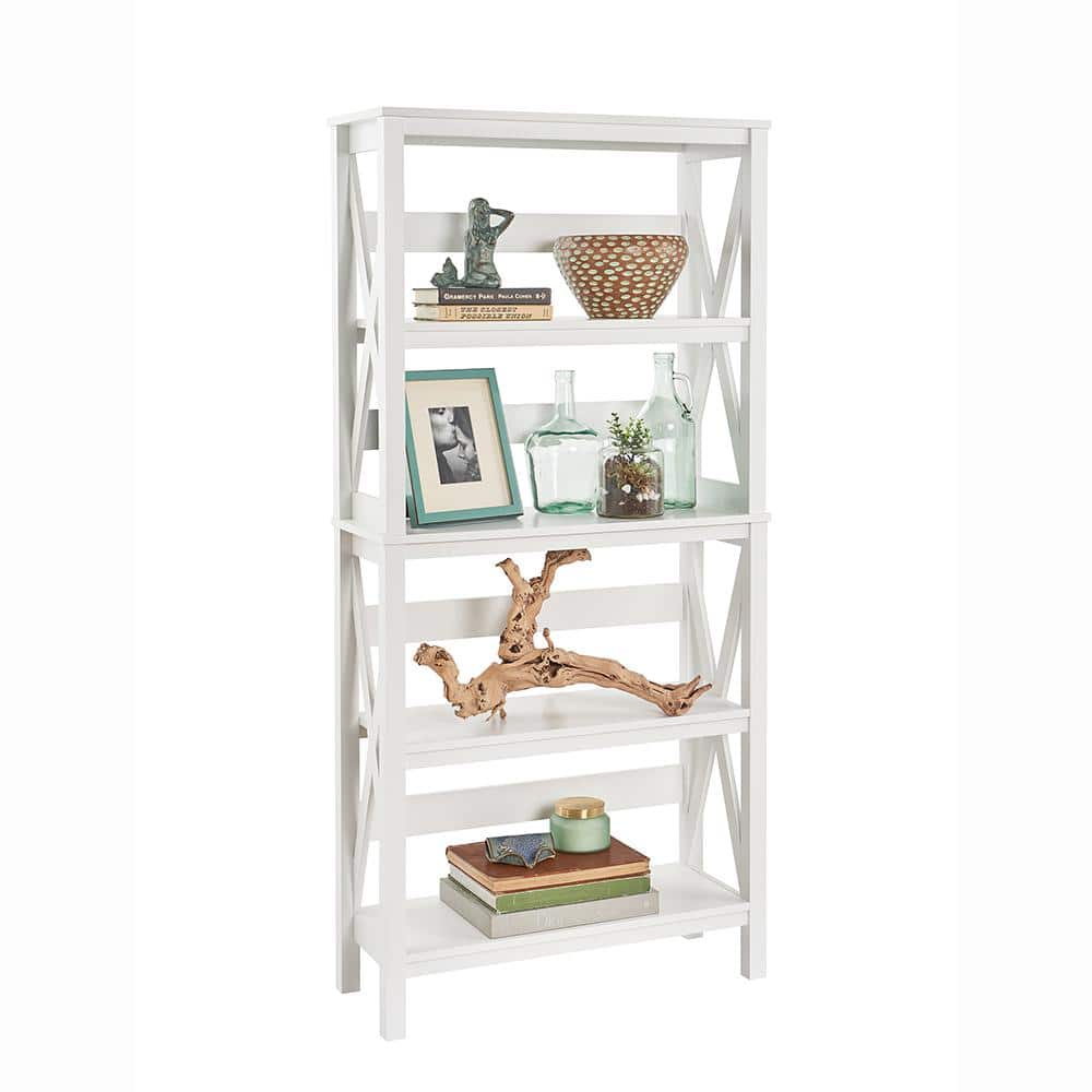 White Wood X-Frame 5-Tier Etagere Bookcase