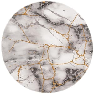 Craft Gray/Gold 10 ft. x 10 ft. Distressed Abstract Round Area Rug