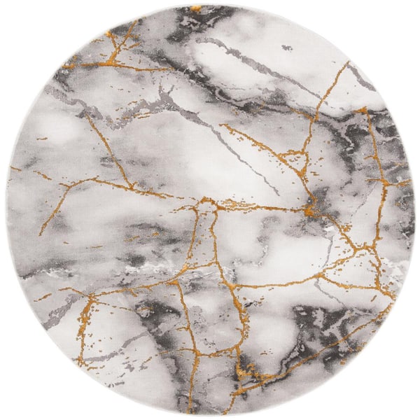 SAFAVIEH Craft Gray/Gold 10 ft. x 10 ft. Distressed Abstract Round Area Rug