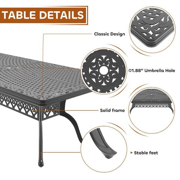 Willit Vintage 9-Piece Cast Aluminum Patio Outdoor Dining Set with