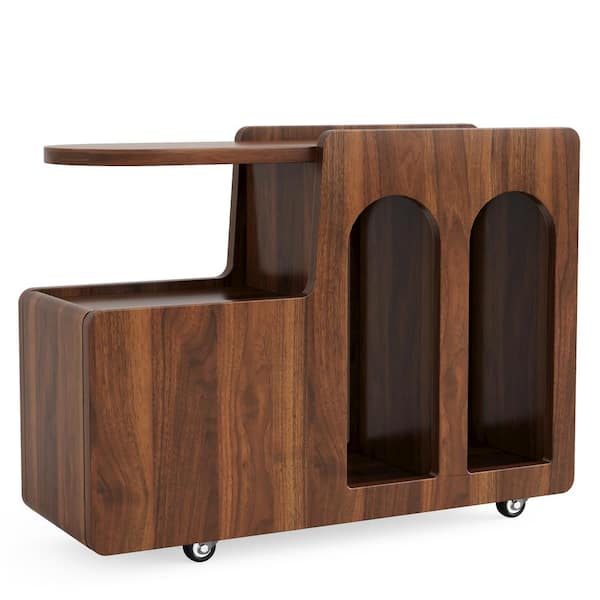 TRIBESIGNS WAY TO ORIGIN Calvin 31.5 in. W Brown Rectangle Storage Shelf Drawer Wood Round Mobile Couch Wheels Living Room End Side Table