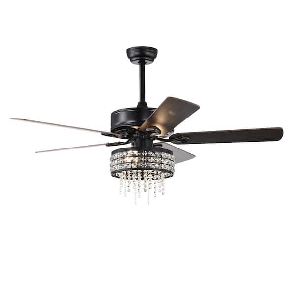 Modland Light Pro 52 in. Indoor Black Dronrod Mount Crystal Ceiling Fan with Light Kit and AC Motor