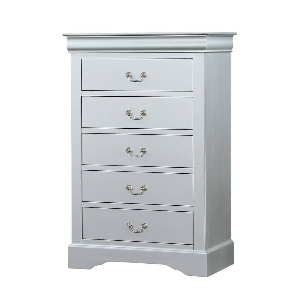 Platinum Gray 5-Drawer Chest with Dovetail and Felt Lined Drawers