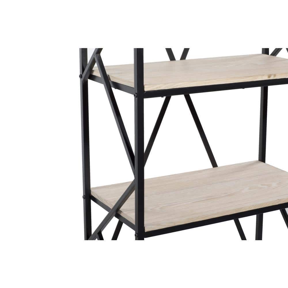 Industrial Brown Wood and Black Metal 5-Tier Étagère
