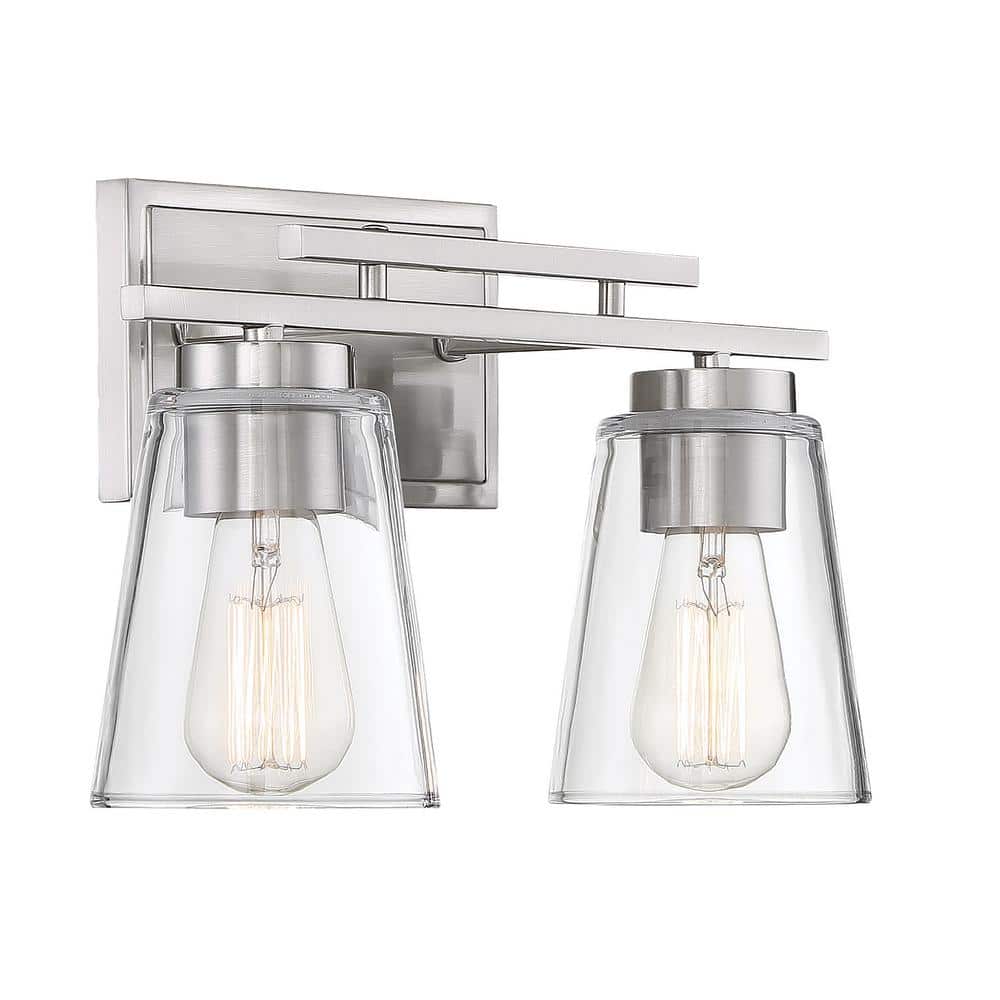 Satin Nickel 2-Light Bath Bar with Clear Glass Shades