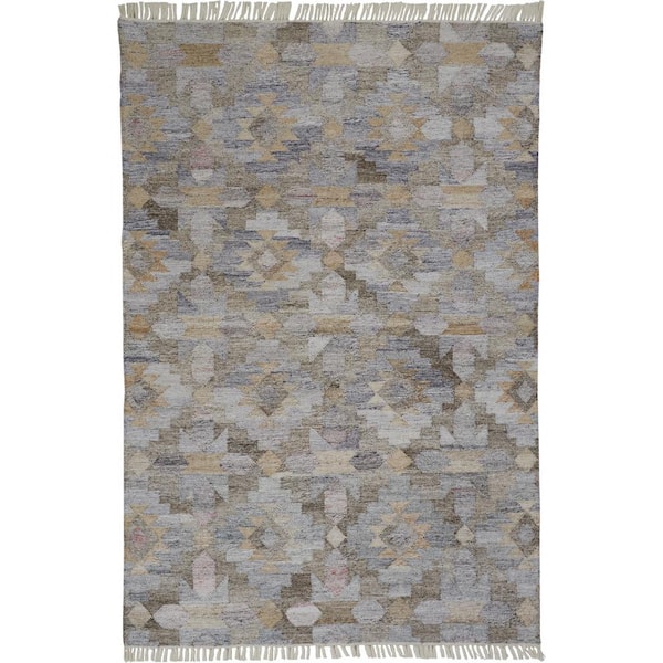 HomeRoots Gray and Blue Geometric 10 ft. x 13 ft. Area Rug