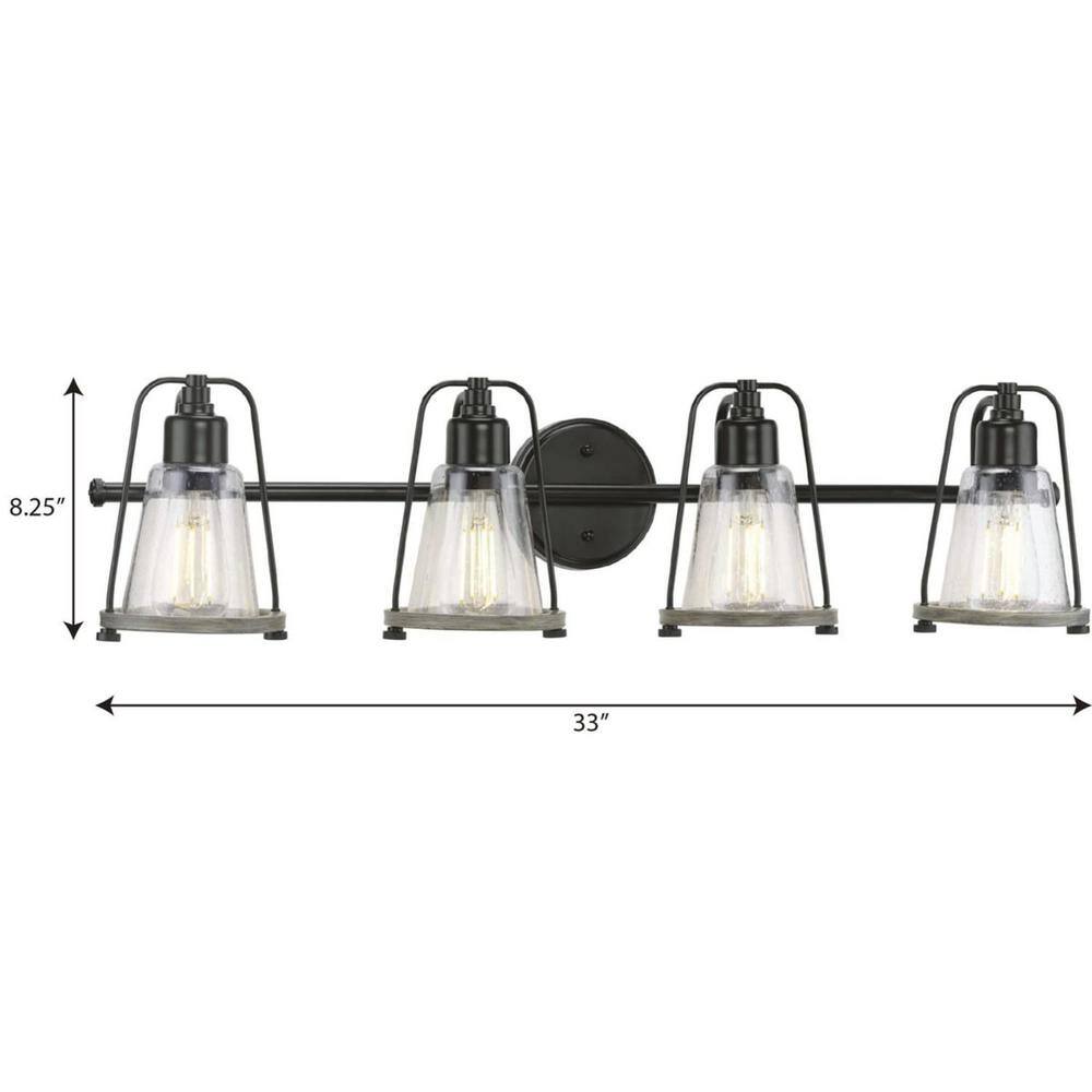 Conway Matte Black Steel 4-Light Bath Vanity with Clear Seeded Glass