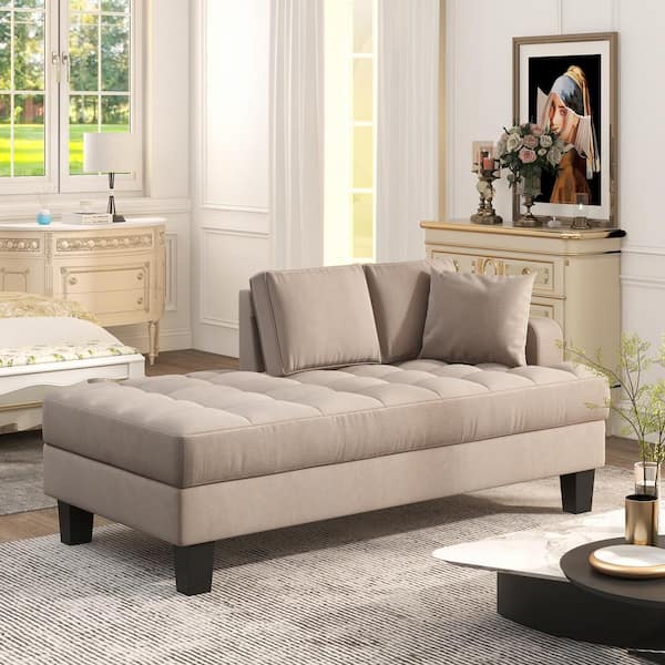 sumyeg Warm Gray Polyester Mid-Century Tufted Upholstered Textured Fabric Armless Chaise Lounge