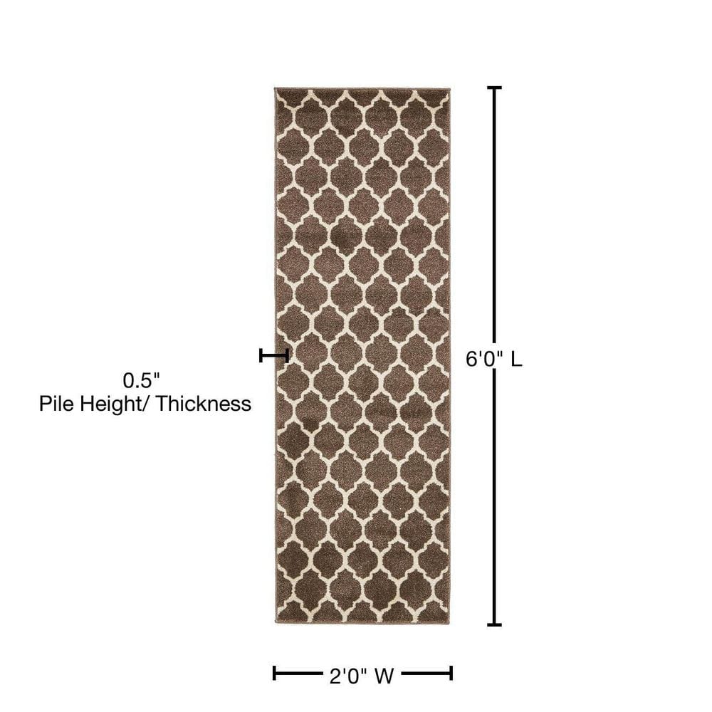 Brown and Beige Synthetic Trellis Runner Rug