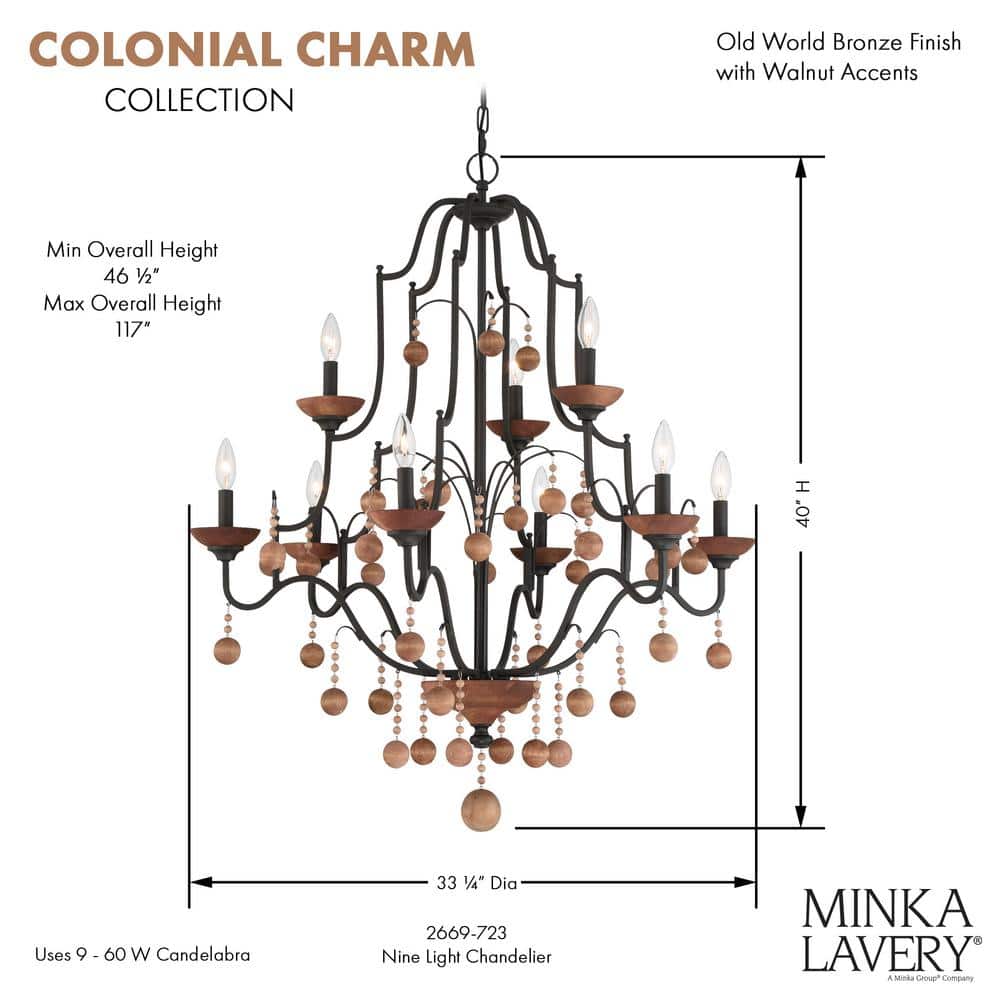 Old World Bronze and Walnut 9-Light Candle Chandelier