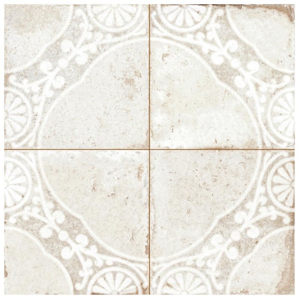 Merola Tile Kings Jaipur White 8-3/4 in. x 8-3/4 in. Ceramic Floor and Wall Take Home Tile Sample
