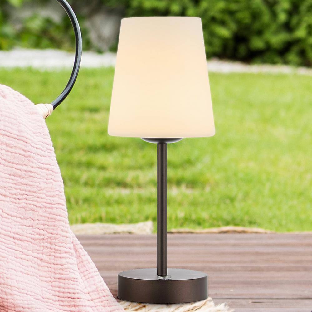 12.75" Oil Rubbed Bronze Cordless LED Table Lamp with Frosted Glass Shade