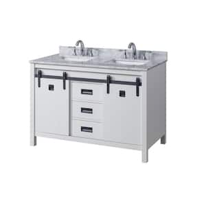 Da Vinci 48 in. W x 23 in. D x 32 in. H Bath Vanity in White with White Carrara Marble Top with white basins
