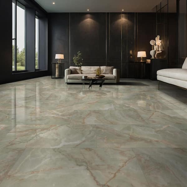 Aura Green 24 in. x 48 in. Polished Porcelain Onyx Look Floor and Wall Tile (16 sq. ft./Case)
