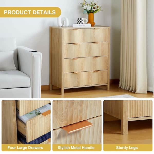 ATHMILE Natural Wooden 4-Drawer Storage Cabinet Dresser (15.75 in
