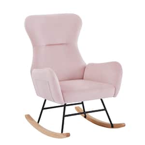 Ergonomic Pink Velvet Rocking Chair with 2 Handy Pockets