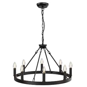 20 in. 6-Lights Black Wagon Wheel Chandeliers, Farmhouse Wrought Iron Light Fixture for Kitchen Foyer Entryway