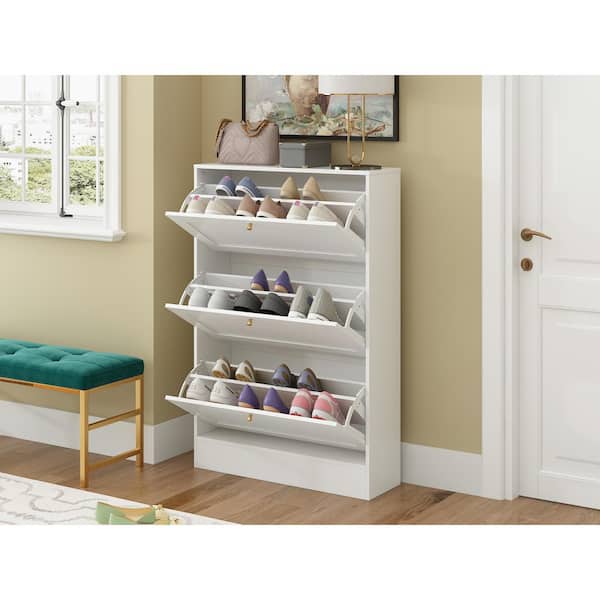 Wood Shoe Cabinet, 4-Tier Shoe Rack Storage Organizer with Drawers