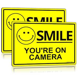 7 in. x 10 in. Smile You're on Camera Sign - - Video Surveillance Security Metal Warning Sign (2-Pack)