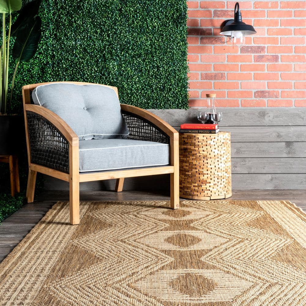 Tribal Geometric Light Brown Indoor/Outdoor Area Rug 7x9