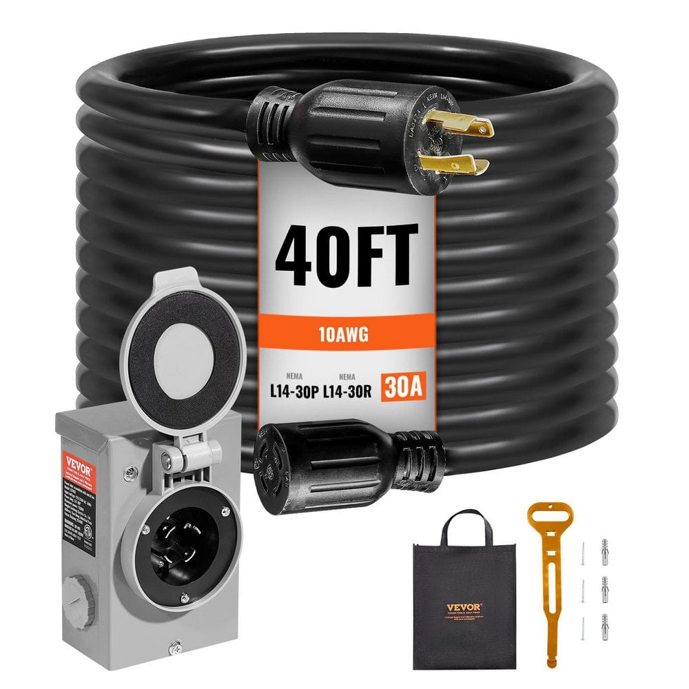 40 ft. 30 Amp 250-Volt Generator Cord and Power Inlet Box Kit NEMA L14-30P/L14-30R STW 10 AWG Generator Extension Cord price history on PriceWatchPro