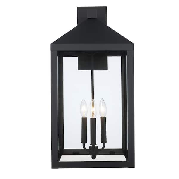 Bel Air Lighting Storm 25.8 in. 3-Light Black Outdoor Wall Light Fixture with Clear Glass
