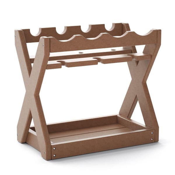 EPOWP 4-Bottle Brown HDPE Tabletop Wine Rack with Bottle Holder